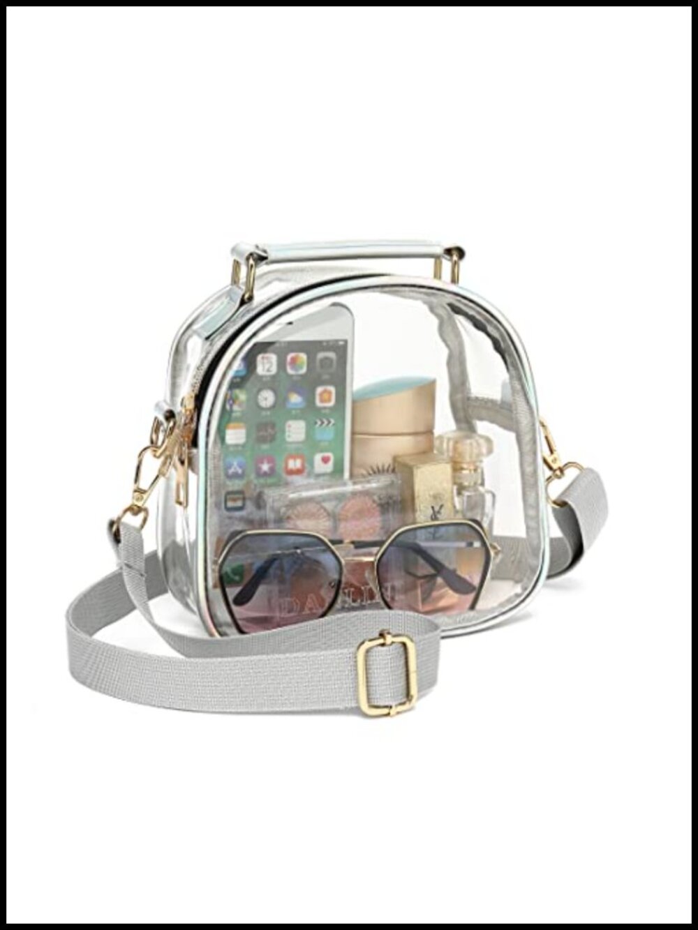Clear Stadium Approved Purse with Rainbow Zippers, PVC Handbag Crossbody